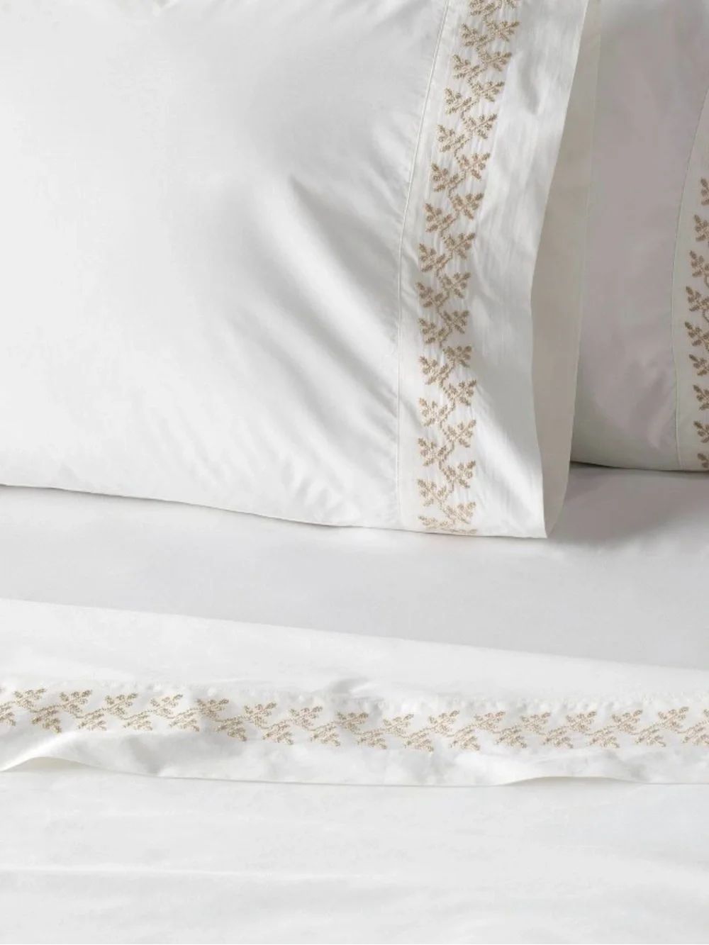 Queen 300 Thread embroidered Sheet Sour Cream Brown Embroidered- Hearth & Hand